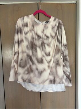 The Limited Cream and Brown Abstract-Print Long-Sleeve Blouse